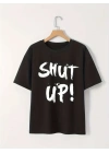 Baskılı Oversize Bisiklet Yaka T-shirt - Siyah