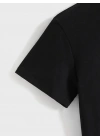 Baskılı Oversize Bisiklet Yaka T-shirt - Siyah