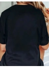 Baskılı Oversize Bisiklet Yaka T-shirt - Siyah