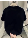 Baskılı Oversize Bisiklet Yaka T-shirt - Siyah