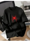 Baskılı Oversize Bisiklet Yaka T-shirt - Siyah