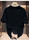 Baskılı Oversize Bisiklet Yaka T-shirt - Siyah