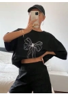 Baskılı Oversize T-shirt - Siyah