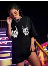 Baskılı Oversize T-shirt - Siyah
