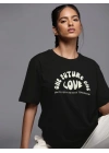 Baskılı Oversize T-shirt - Siyah
