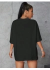 Baskılı Oversize T-shirt - Siyah