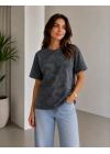 Batik Desenli Tişört Bisiklet Yaka Kısa Kol Regular Fit T-shirt - Siyah