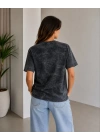 Batik Desenli Tişört Bisiklet Yaka Kısa Kol Regular Fit T-shirt - Siyah