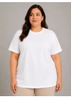 Battal Big Size Basic Tişört Bisiklet Yaka Rahat Kalıp T-Shirt - Beyaz