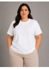 Battal Big Size Basic Tişört Bisiklet Yaka Rahat Kalıp T-Shirt - Beyaz