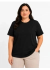 Battal Big Size Basic Tişört Bisiklet Yaka Rahat Kalıp T-Shirt - Siyah