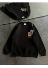 Bisiklet Yaka Baskılı SweatShirt - Siyah