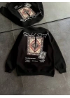 Bisiklet Yaka Baskılı SweatShirt - Siyah