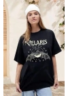 Bisiklet Yaka Baskılı T-shirt - Siyah