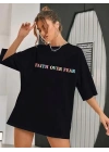 Bisiklet Yaka Baskılı T-shirt - Siyah