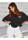 Bisiklet Yaka Baskılı T-shirt - Siyah