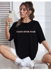 Bisiklet Yaka Baskılı T-shirt - Siyah