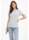 Bisiklet Yaka Tişört  Regular Kalıp Basic Pamuklu  Günlük Kullanım  T-shirt - Gri