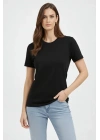 Bisiklet Yaka Tişört Regular Kalıp Basic Pamuklu Günlük Kullanım T-shirt - Siyah