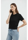 Bisiklet Yaka Tişört Regular Kalıp Basic Pamuklu Günlük Kullanım T-shirt - Siyah