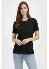 Bisiklet Yaka Tişört Regular Kalıp Basic Pamuklu Günlük Kullanım T-shirt - Siyah