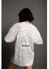 Bisiklet Yakalı Sırt Baskılı Oversize T-Shirt - Beyaz