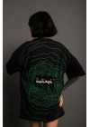 Bisiklet Yakalı Sırt Baskılı Oversize T-Shirt - Siyah