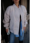 Cepli Bomber Ceket Mont - Beyaz