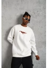 Erkek 3 İplik Gangster Baskılı Sweatshirt - Beyaz