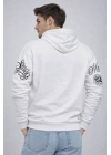 Erkek 3 İplik Pamuklu Kapüşonlu Baskılı SweatShirt Hoodie - Beyaz
