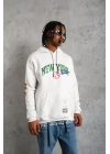 Erkek Baskılı Kapüşonlu Sweatshirt - Beyaz