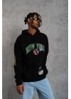 Erkek Baskılı Kapüşonlu Sweatshirt - Siyah