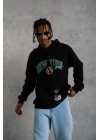 Erkek Baskılı Kapüşonlu Sweatshirt - Siyah