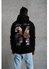 Erkek Baskılı Oversize Üç İplik Kapüşonlu Sweatshirt - Siyah
