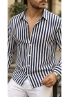 Erkek Dikey Çizgili Yarım Oversize Gömlek