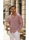 Erkek Dikey Çizgili Yarım Oversize Gömlek