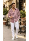 Erkek Dikey Çizgili Yarım Oversize Gömlek