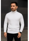 Erkek Fitilli Triko Kazak 2li Set Beyaz Siyah Regular Balıkcı Yaka Tam Boğazlı Triko Seti Modeli Kazak