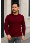 Erkek Fitilli Triko Kazak 2’li Set – Siyah - Bordo, Kalın Dokuma Pamuklu Regular Fit Bisiklet Yaka Uzun Kollu Rahat Kışlık Kazak Kombini