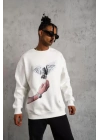 Erkek Güvercin Baskılı Sweatshirt - Beyaz