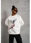 Erkek Güvercin Baskılı Sweatshirt - Beyaz