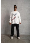 Erkek Güvercin Baskılı Sweatshirt - Beyaz