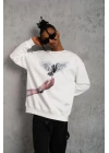 Erkek Güvercin Baskılı Sweatshirt - Beyaz