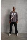 Erkek Güvercin Baskılı Sweatshirt - Gri