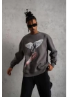 Erkek Güvercin Baskılı Sweatshirt - Gri