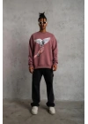 Erkek Güvercin Baskılı Sweatshirt - Gül Kurusu
