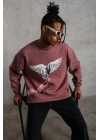 Erkek Güvercin Baskılı Sweatshirt - Gül Kurusu