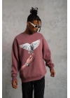 Erkek Güvercin Baskılı Sweatshirt - Gül Kurusu