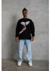 Erkek Güvercin Baskılı Sweatshirt - Siyah