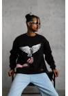 Erkek Güvercin Baskılı Sweatshirt - Siyah